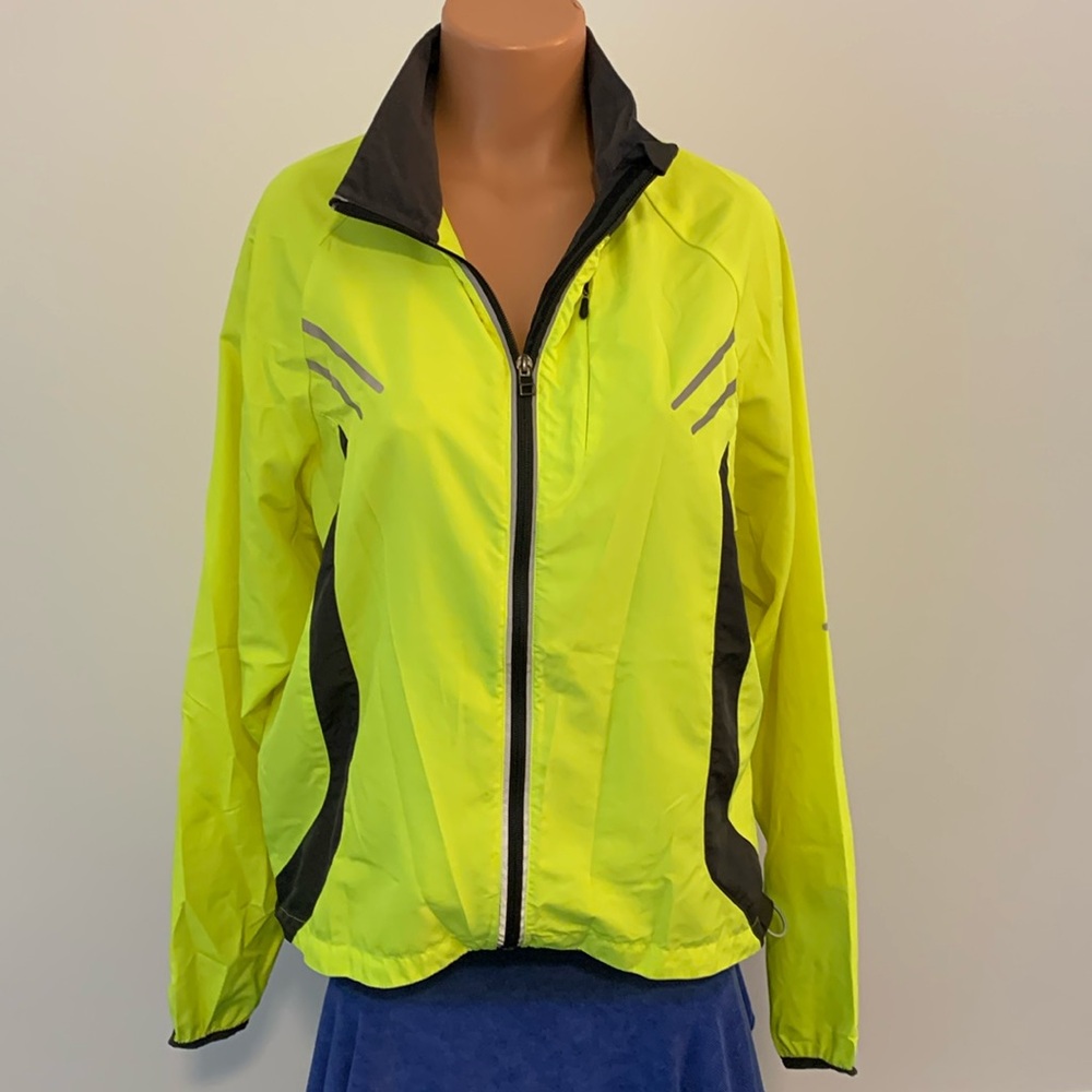 Sugoi Mens Large Bright Yellow Biking Jacket with Black Accents Full Zip NICE!